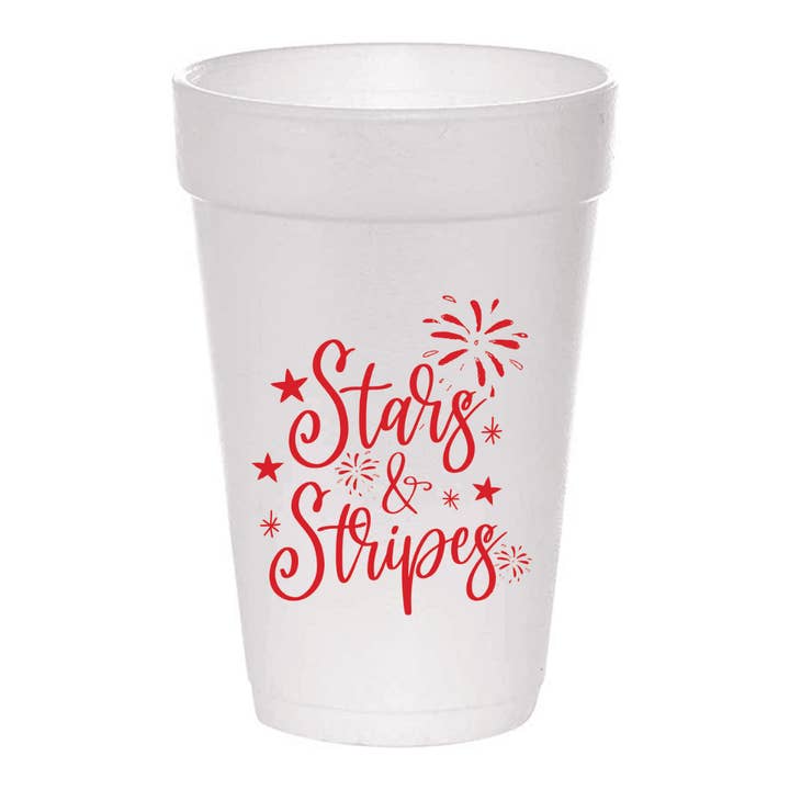 Stars and Stripes Styrofoam Cups | 16 ounces , set of 10 for wholesale by Busy Bee Gift