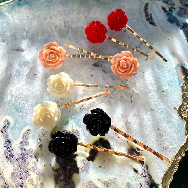 Flower Hair Clips Rose Set of 8 for wholesale by QueenMee Accessories