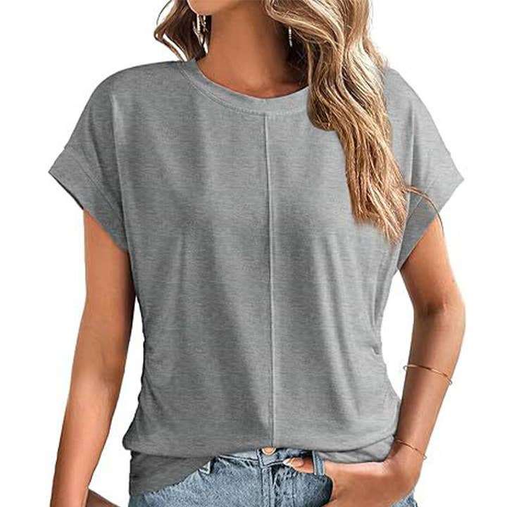 Stylish side pleated shoulder short sleeve shirt for wholesale by Lily Clothing