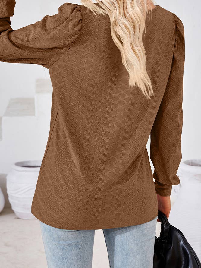 Comely Fashion - Wholesale Blouse - Women's - CF-HLL106 Square Neck Solid Jacquard Tshirt Long Sleeves Top19