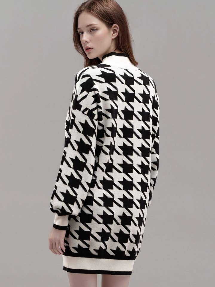 Blu Pepper - Wholesale Dress - Women's - MOCK NECK HOUNDSTOOTH SWEATER DRESS3