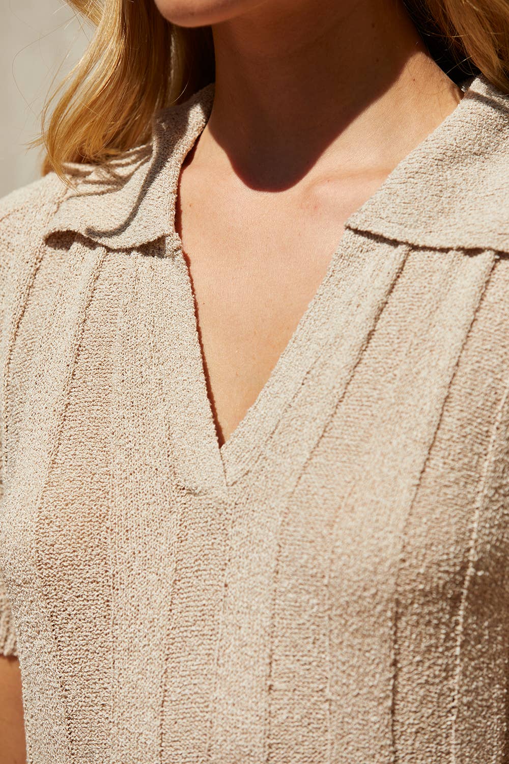 TAUPE CD9178 - Edie Ribbed Sweater Knit Polo Dress for wholesale on Faire1