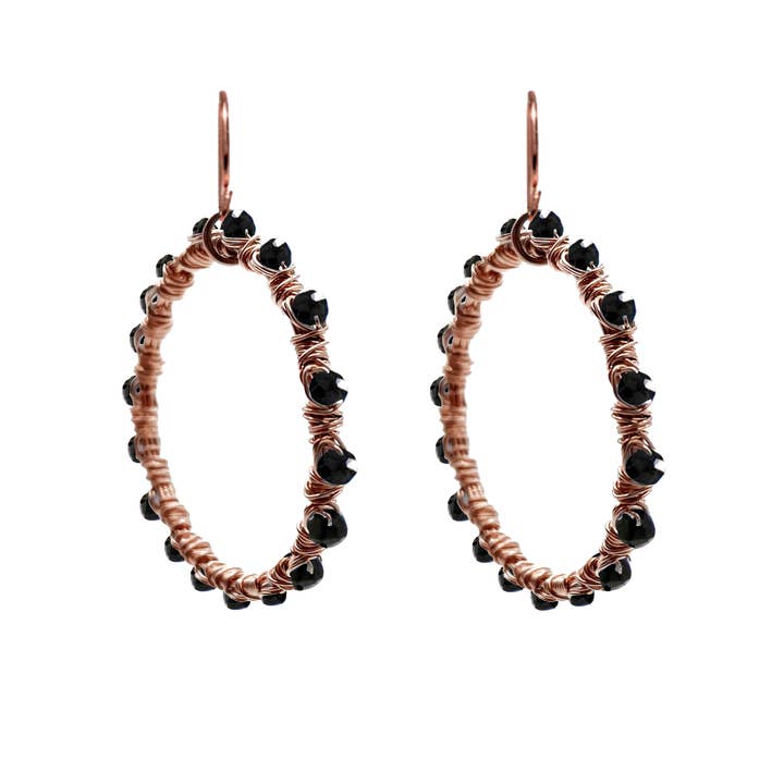 The Perfect Gem Hoepeloorbellen roségoud zwart spinel voor wholesale door Dana Blair Designs