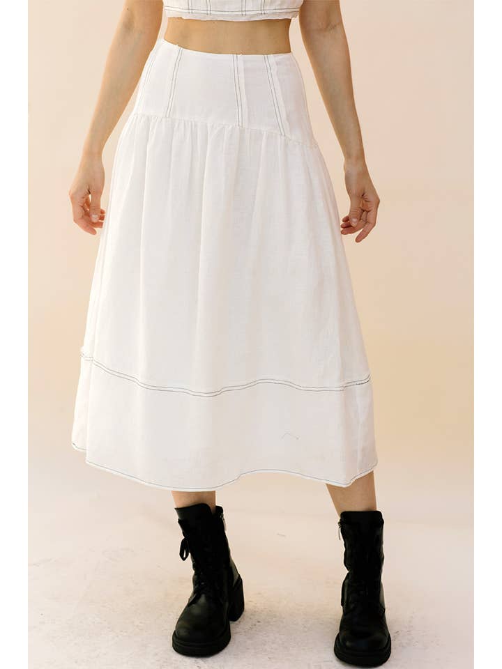 White JS3926- Monochromatic Stitched Detail Maxi Skirt for wholesale on Faire4