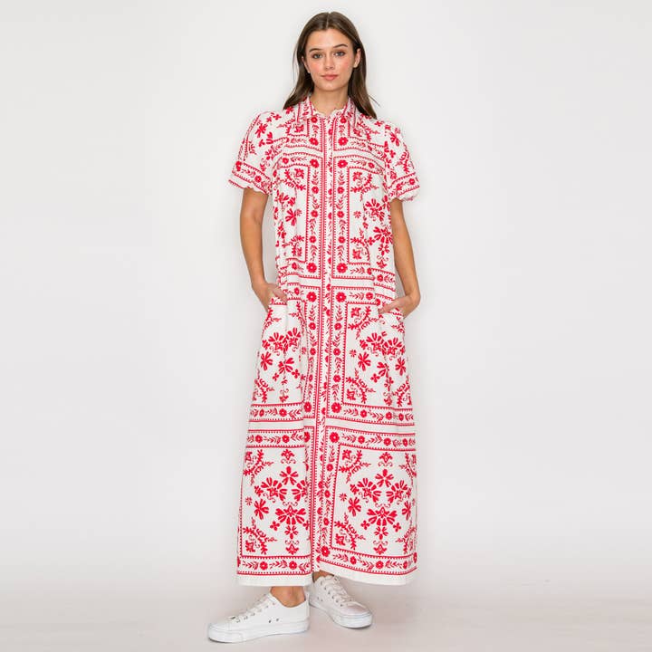 LoveWednesday - Wholesale Dress - Women's - Red Bandana Print Shirts Maxi Dress - LWD2835