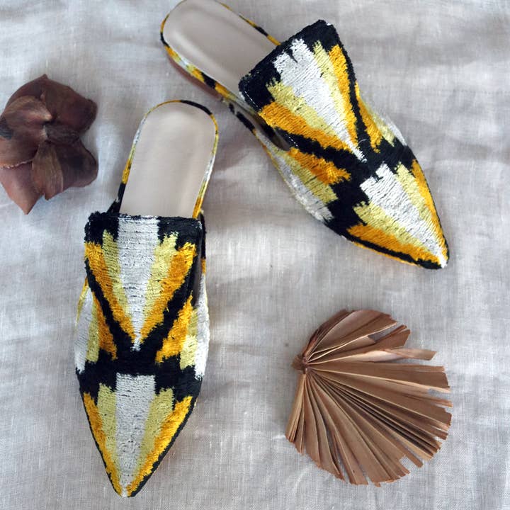 Silk Velvet Ikat Slippers 054 for wholesale by MIASETA