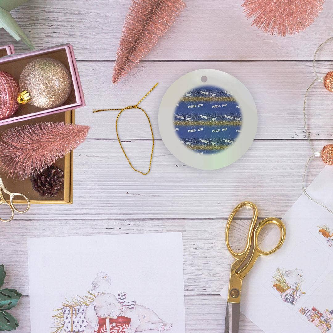 3dRose - Wholesale Ornament - 3dRose, Cool pattern of Mazel Tov text and yellow lines on blue, cool gift, Ornament5