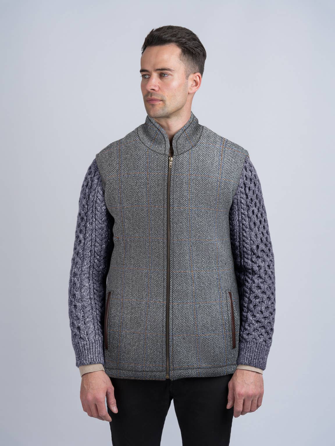 Grey Hunting Shackleton Jacket Navy Marl Cable Knit Sleeve for wholesale on Faire0