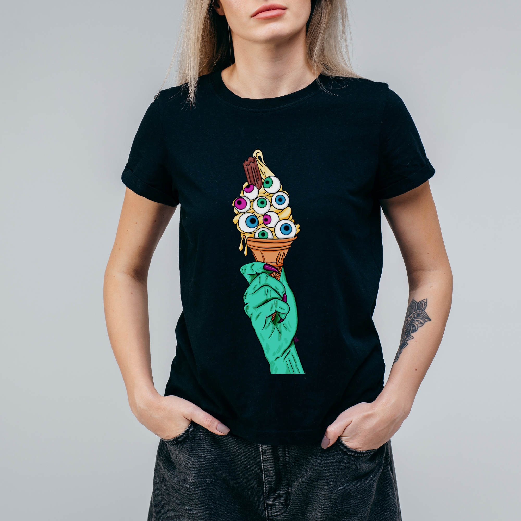 Hannah Kate Makes - Wholesale T-Shirt (Graphic) - Unisex - Eye Scream T-shirt - Black - Ice Cream - 100% Cotton4