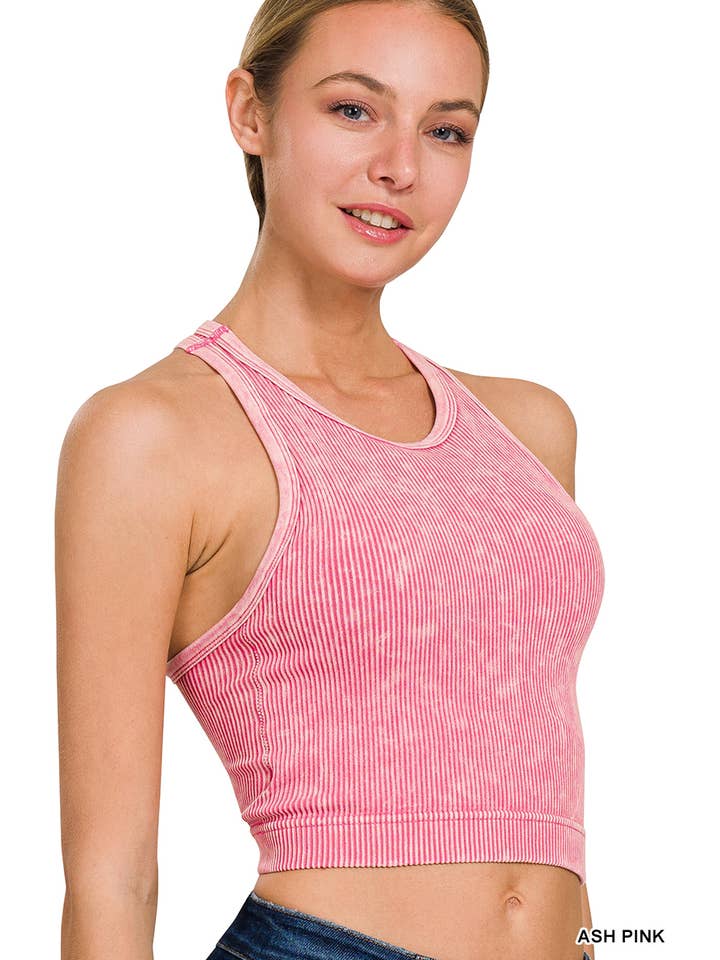 42POPS – Großhandel Tanktop – Damen – .Gewaschene Rippennaht nahtloses Halterneck-Crop-Top1