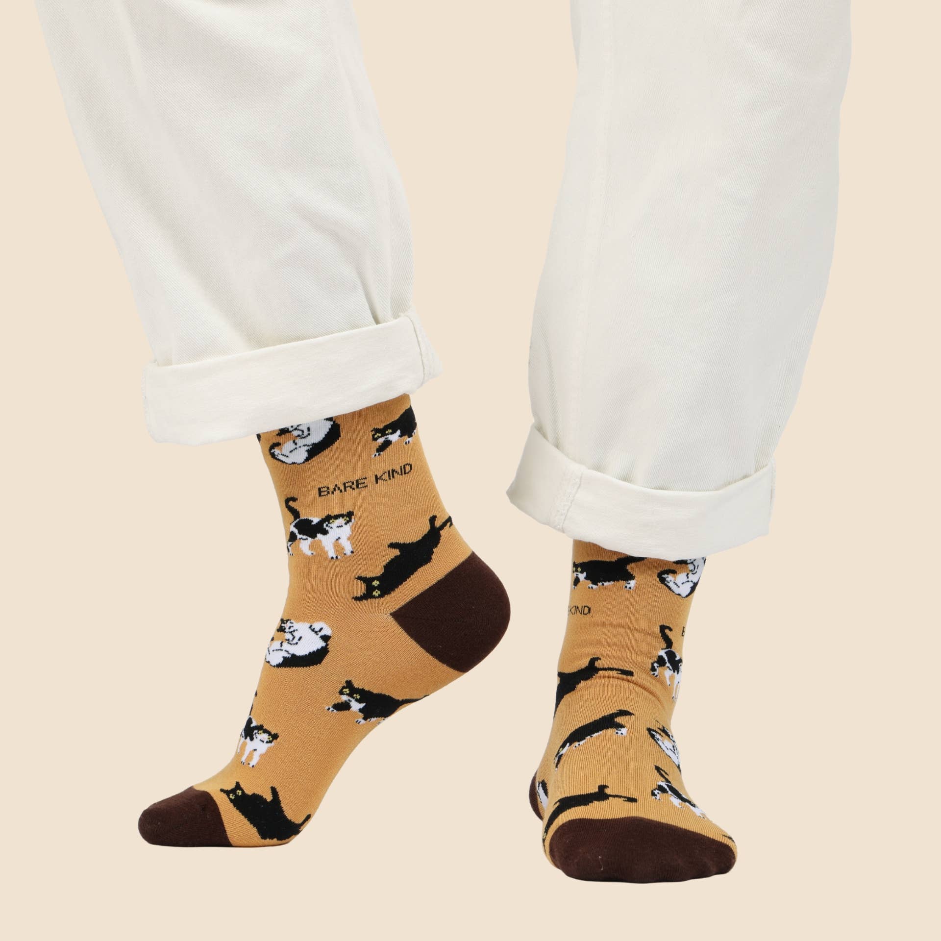 Bare Kind Socks - Vente Chaussettes – unisexe - Chaussettes marron avec motifs de chats | Chaussettes en bambou | Chaussettes marron5