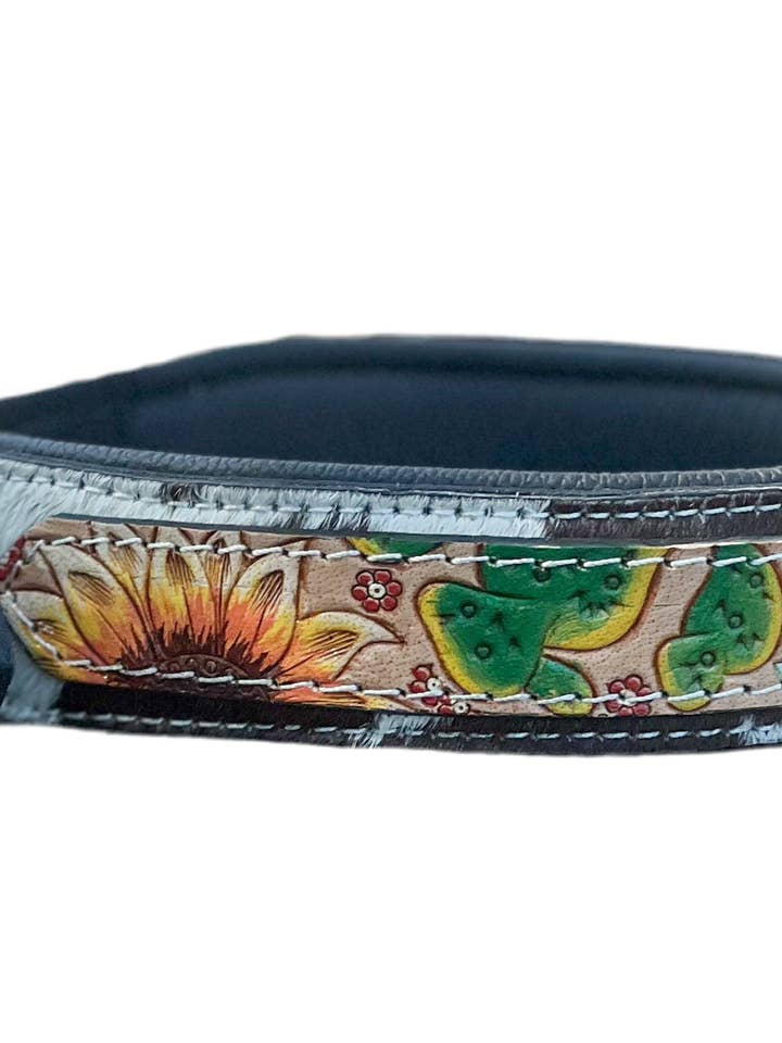 Desert Wanderer | (Large) Hand Tooled Painted Design and Cowhide Dog Collar for wholesale by East Coast Carry