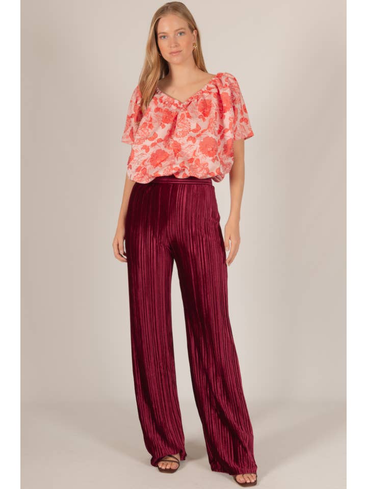 Before You Collection - Wholesale Pants - Women's - Pleated Velvet Wide Leg Pants