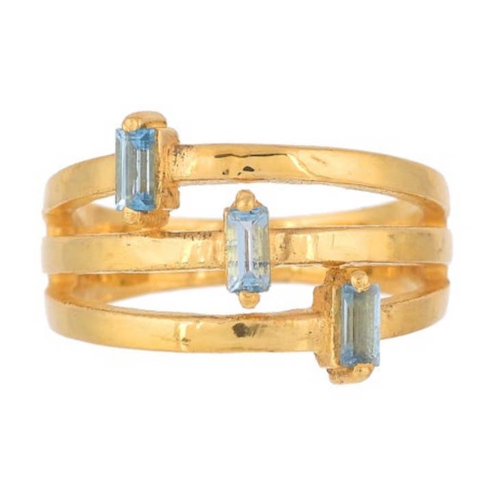 Anel Banhado a Ouro Topázio, Minimalista, Baguetes, Essenciais, Feito à Mão por atacado de Misteerious Seed