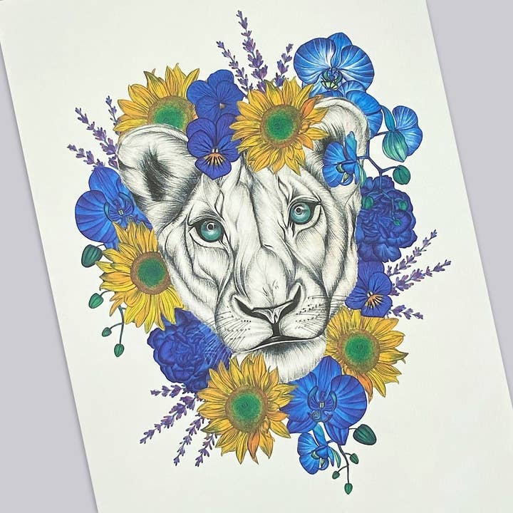 Imprimé lionne crinière florale pour la vente par Autumn Bella Designs