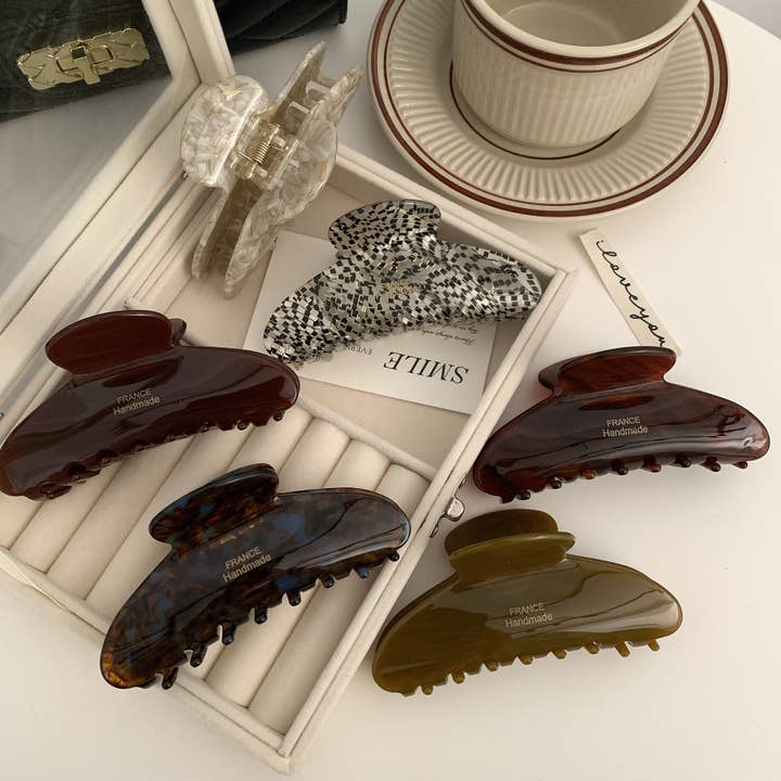 Dipped Shop - Wholesale Hair Clip - Women's - Floral Caramel Polka Dot Claw Clip DPJC4