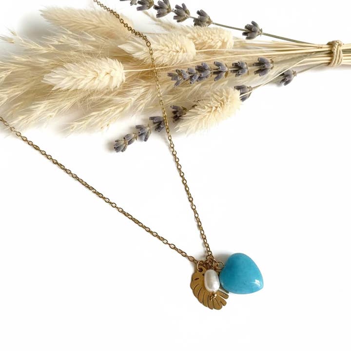 Collier Pierre Agate Dragon Bleu pour la vente par Produtos Namasté