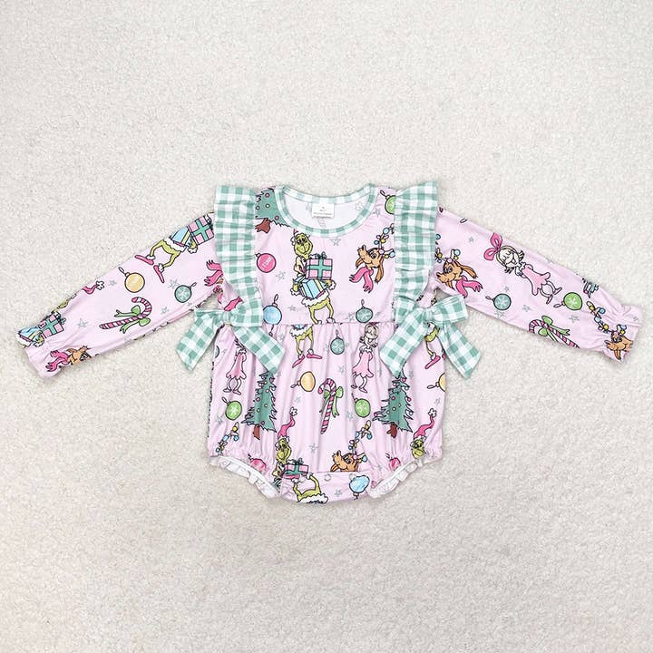 Aier Wholesale - Wholesale Bodysuit (Non-Footed) - Baby - Baby Infant Girls Pink Christmas Face Bows Rompers