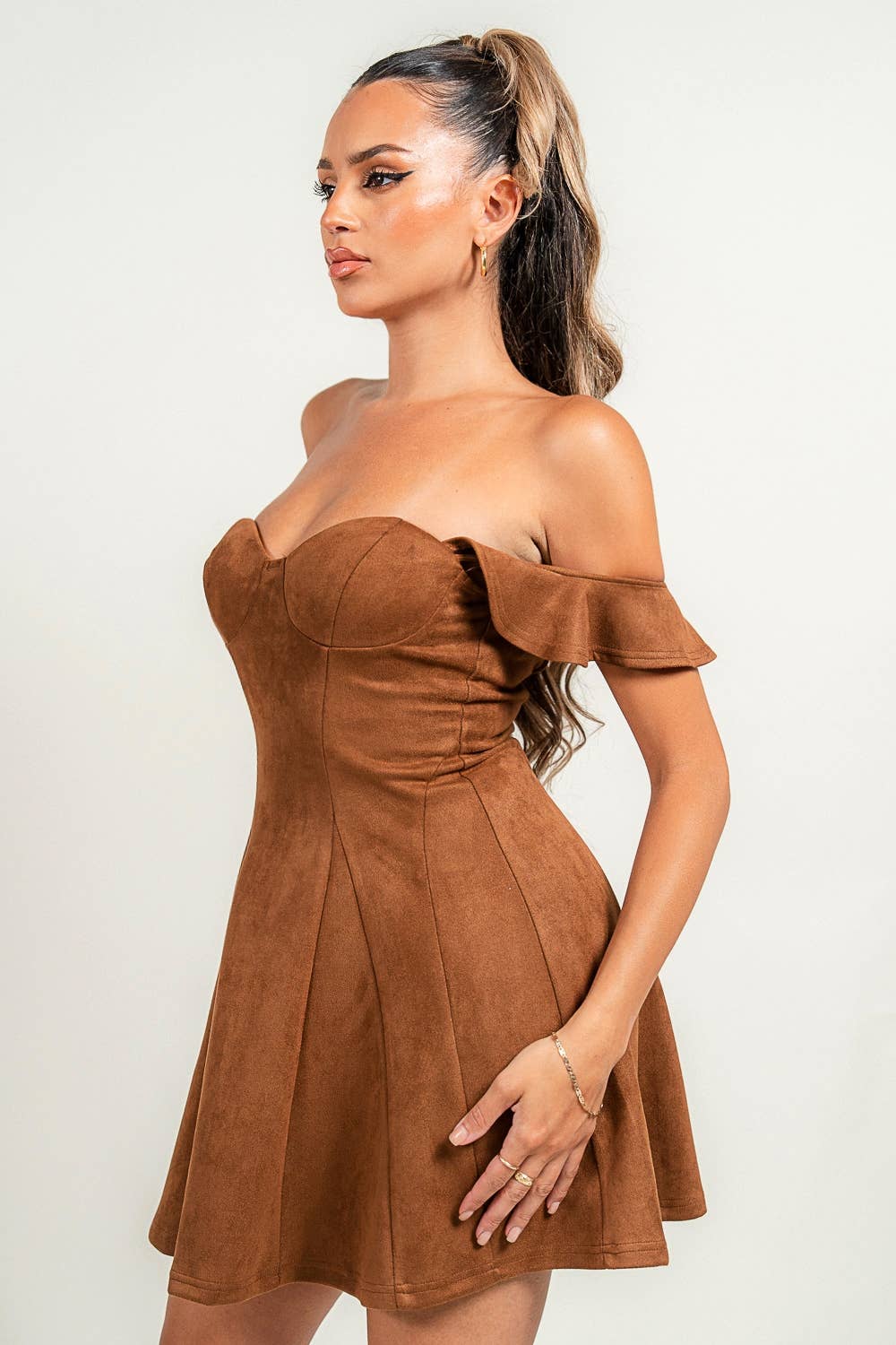PRIVY - Vente Robe – femme - Robe mini évasée bustier à épaules dénudées PD79236B8