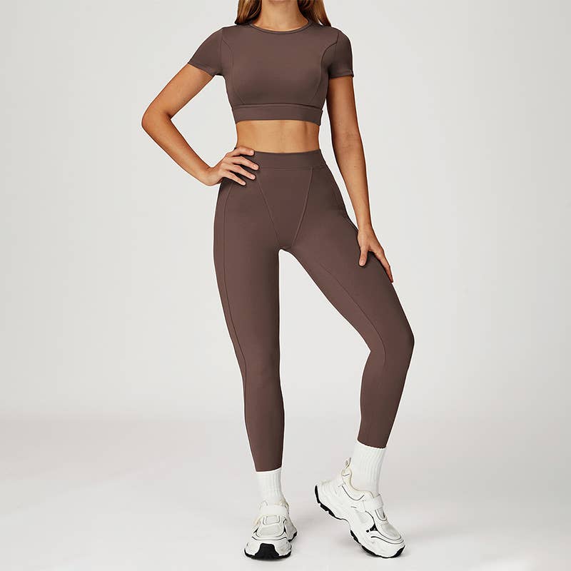 WONDERXFANS – wholesale Activewear set – Women′s – round-neck short sleeve sports crop top+high-waisted legging7