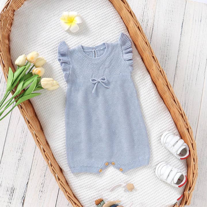 MyKids-USA® - Wholesale Jumpsuit - Baby - Baby Solid Color Flying Sleeves Sweet Knitted Rompers