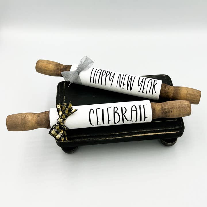 Ruaille Buaille Co - Wholesale Decorative Tabletop Object - New Years decor | Mini rolling pins | Winter tiered tray1
