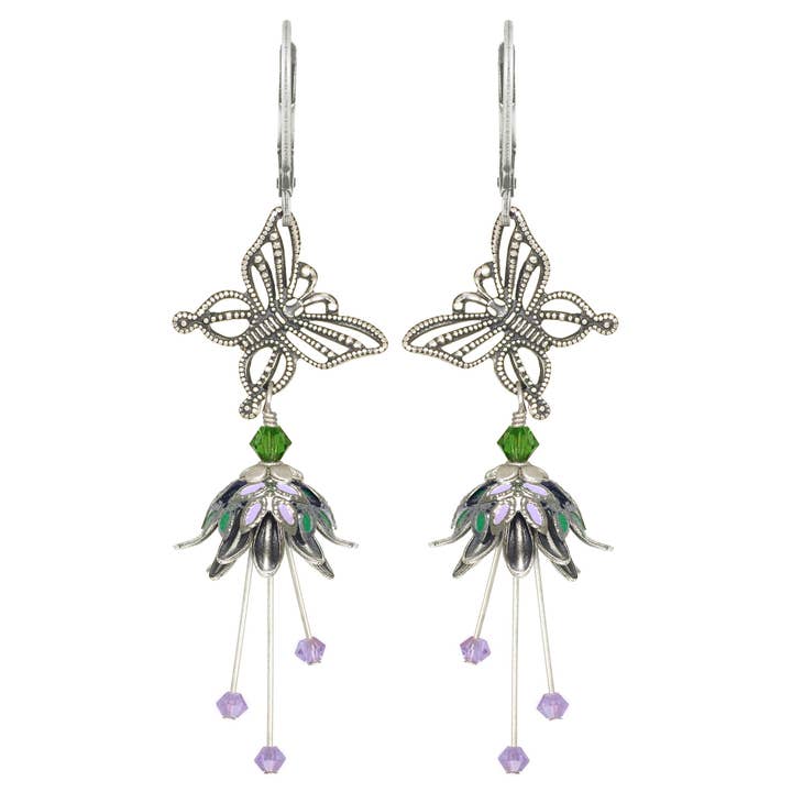 Flower Fairy: Butterfly Nature Painted Earrings w Crystals for wholesale by NoMonet