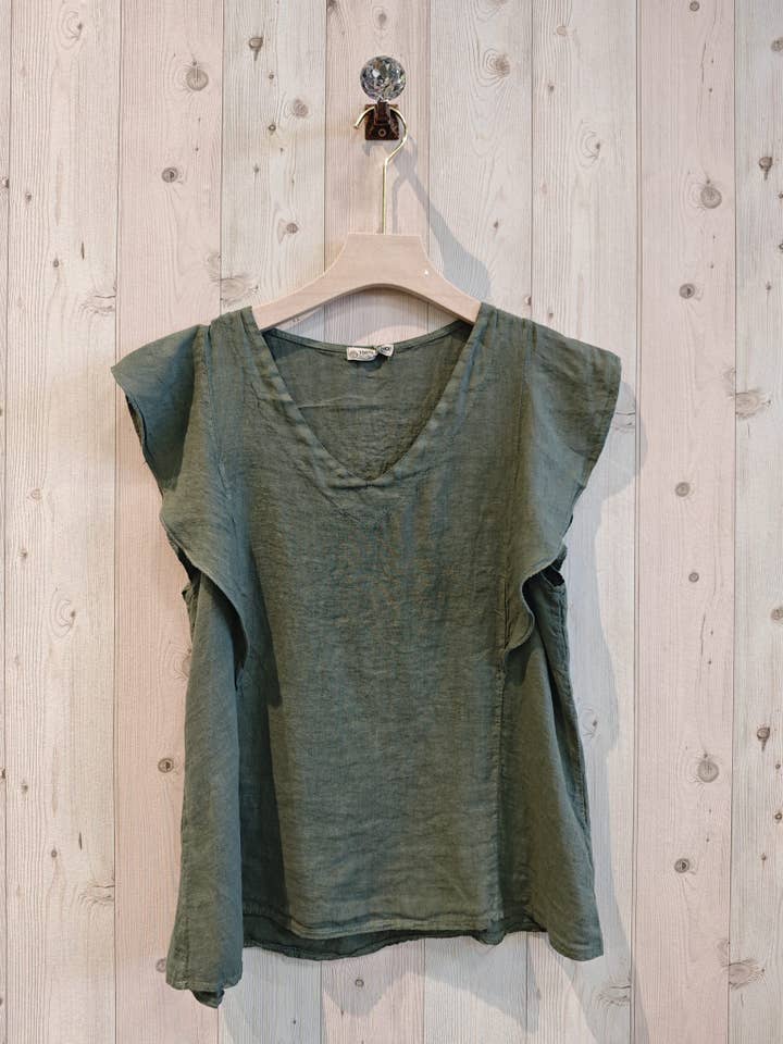 Linen & More - Wholesale Blouse - Women's - REF 17874 RUFFLE SLEEVE T-SHIRT 100% LINEN