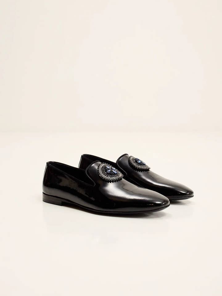 Crystal-Embellished Patent Leather Loafers - Black for wholesale by Ron Tomson