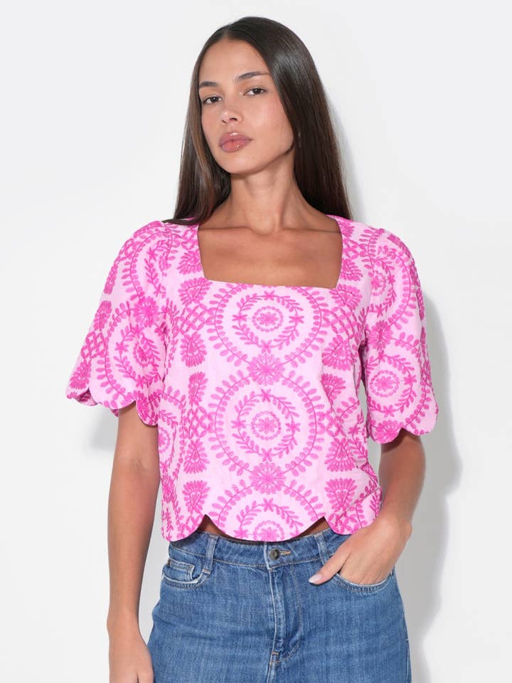 Hadley Square Neck Embroidery Scallop Top for wholesale by Adelyn Rae