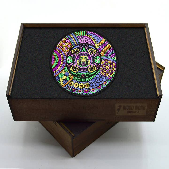 AZTEC Mandala Wooden Puzzle for wholesale by WAWW Artisanal Wooden Puzzles