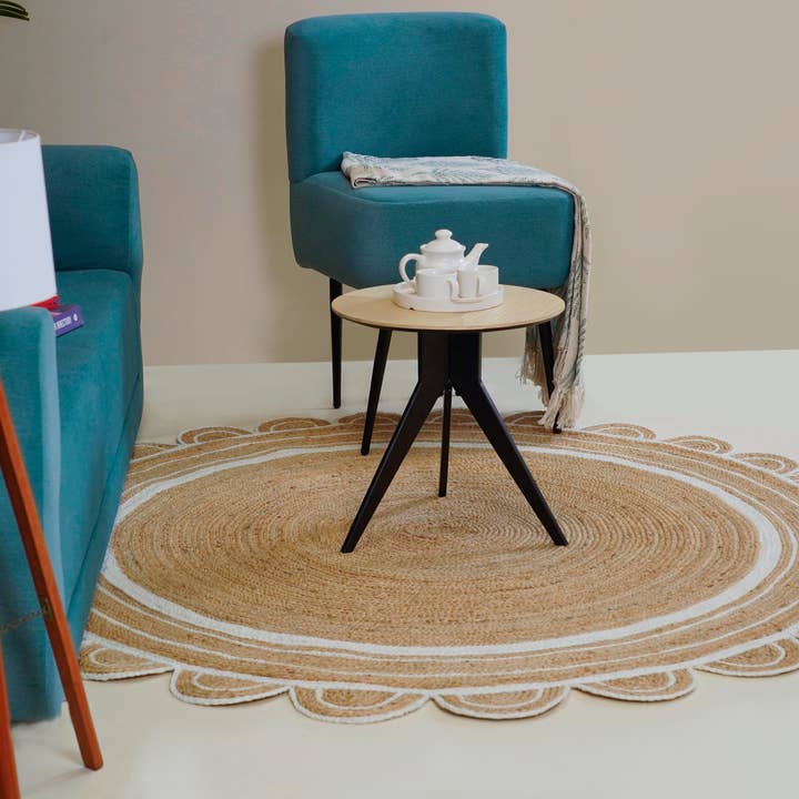 Natural Fiber Round Scalloped Jute Rug With White Border Rug for wholesale by Chouhan Rugs
