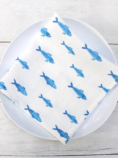 Linen Napkin Watercolor Blue Fish for wholesale by Blue Summer House