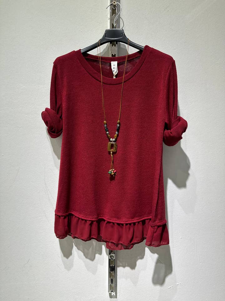 Only Yuan - Vente T-shirt – femme - T-shirt REF 1439 en 95 % viscose et 5 % élasthanne avec volants et collier10