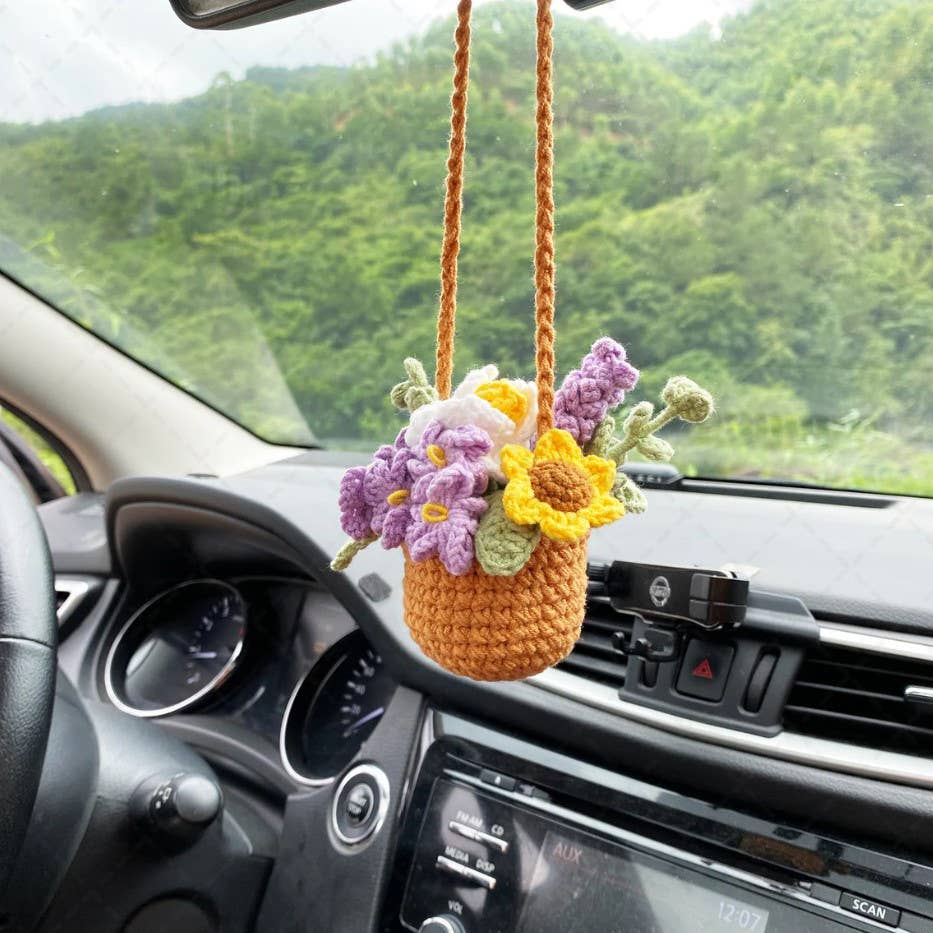 TOMOPOD LLC - Wholesale Car Decorative Charm - Women's - Crochet Flower Pot Car Mirror Hanging Charm, Car Plant Decor0