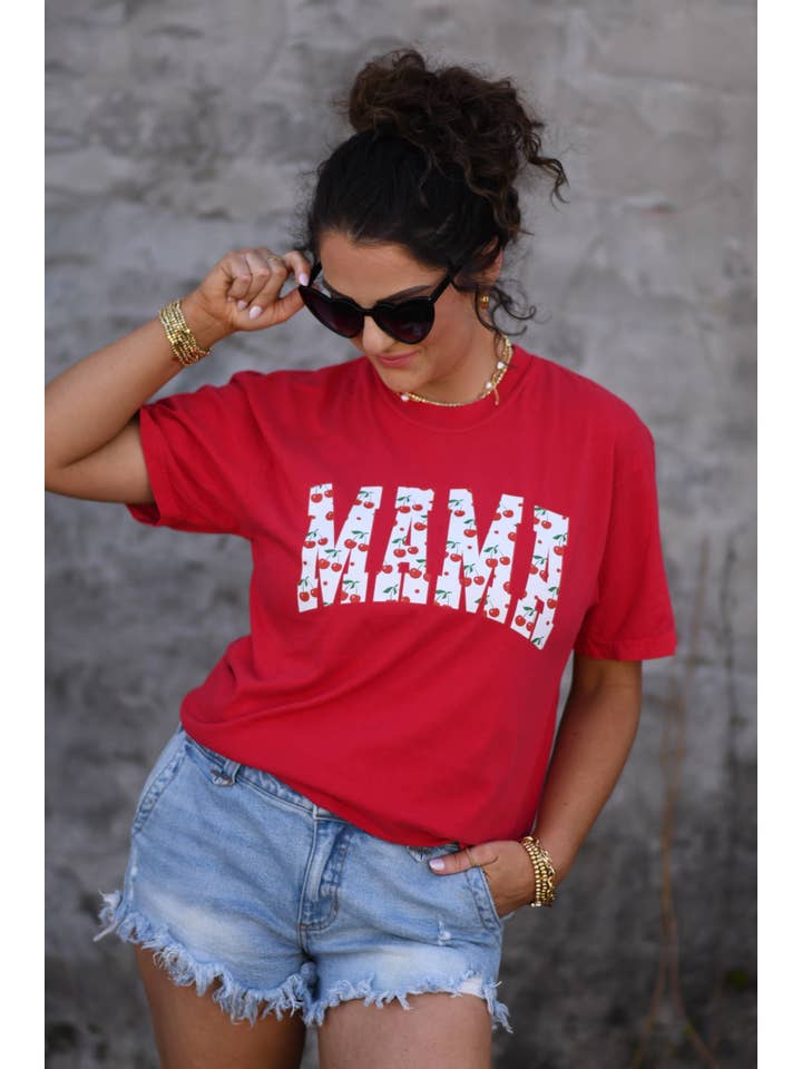 Red Mama Arch Cherry Tee for wholesale on Faire