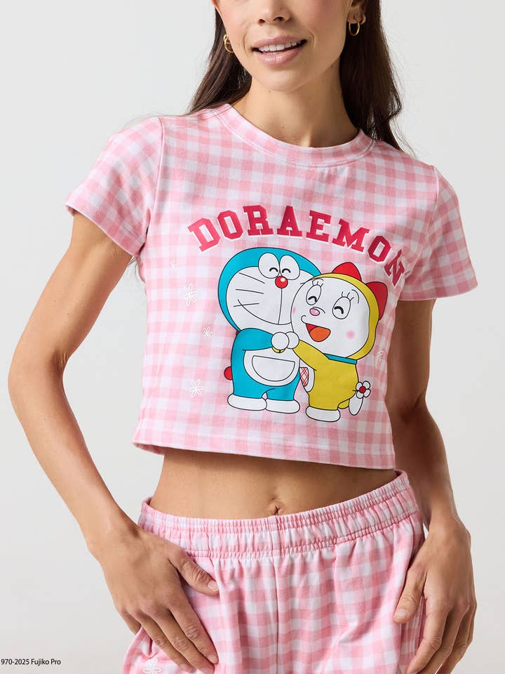 Doraemon en Dorami Gingham T-shirt voor wholesale door SAMII RYAN
