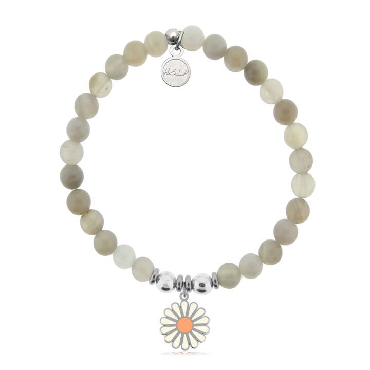 Daisy Enamel Charm with Grey Stripe Agate Charity Bracelet for wholesale by H.E.L.P