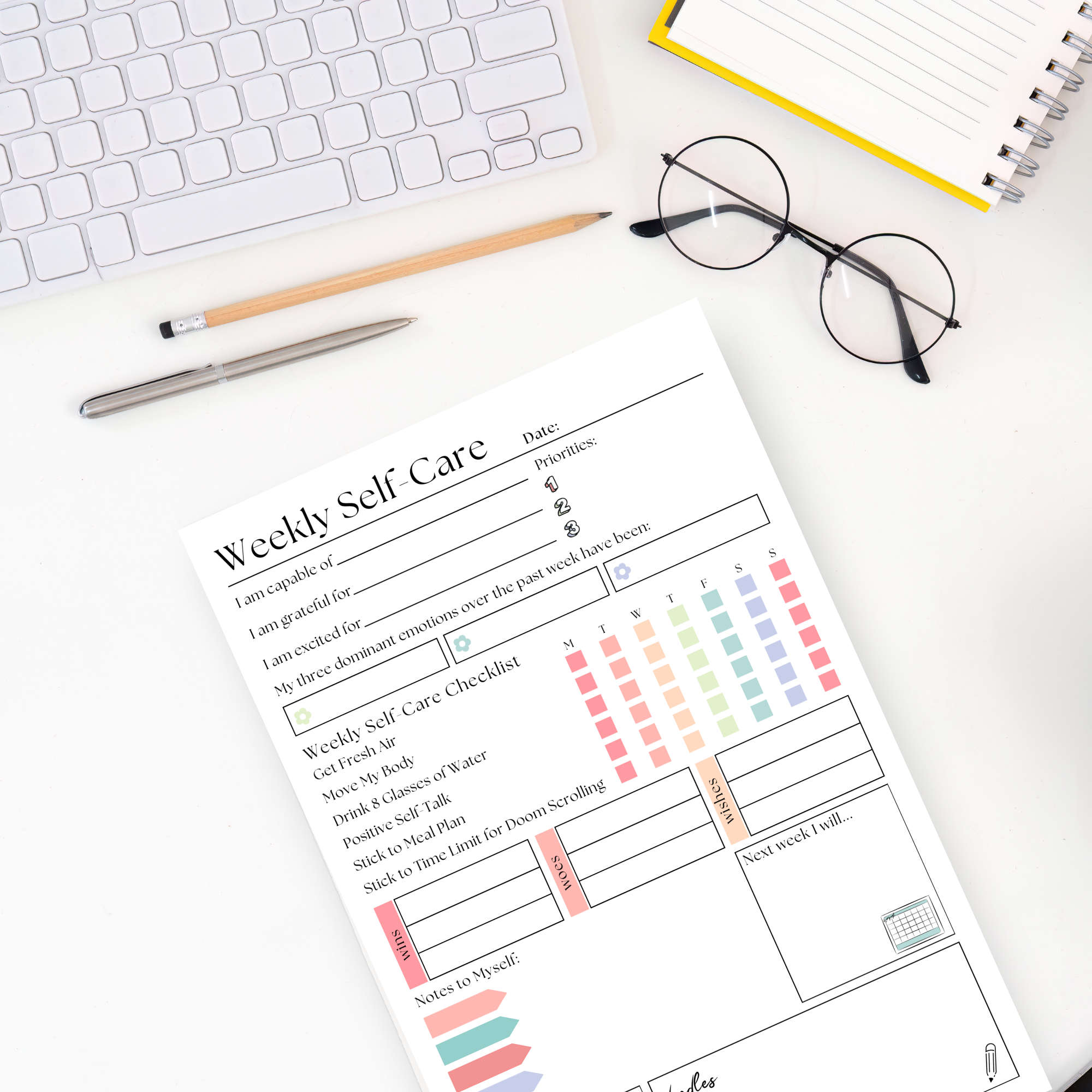 Eleventh and Taylor - Wholesale Notepad - Weekly Self-Care Planner: 50 Page Tear-Off Notepad2