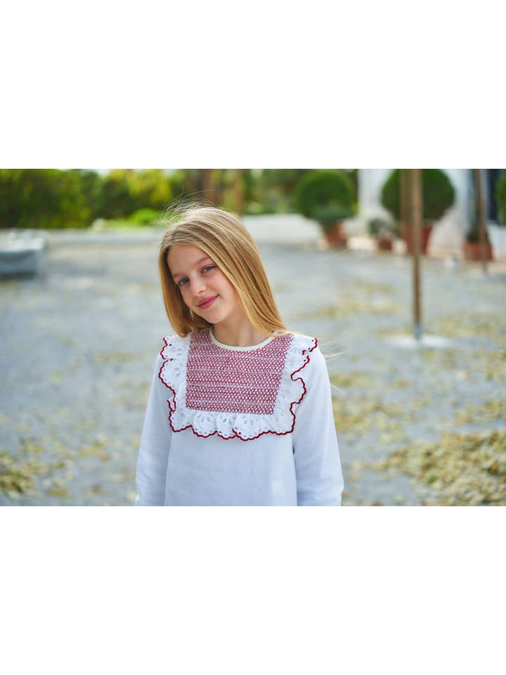 La ormiga – wholesale T-shirt - Barn – Vit Blus Engelska Stickning Vinröd