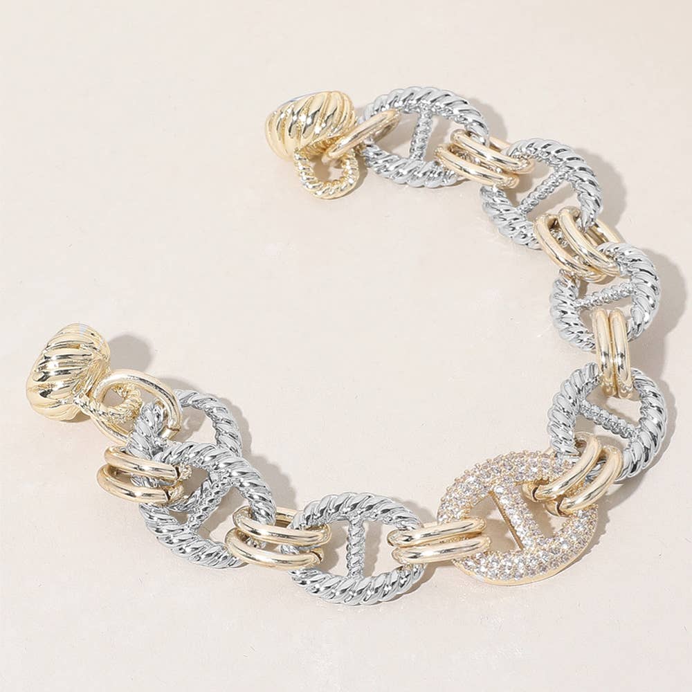 Sensibling Corp. - Vente Bracelets maillon et chaîne - Bracelet magnétique à maillons pavés de pierres CZ plaqué or 14K1