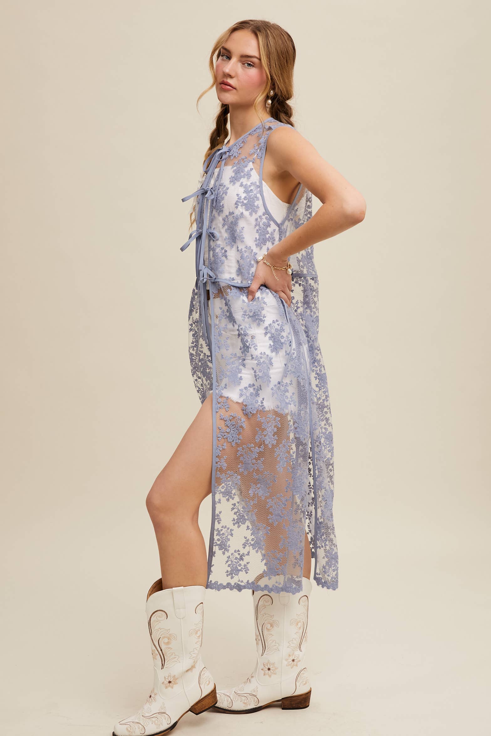 Listicle - Wholesale Outerwear Vest - Women's - Sheer Floral Embroidered Lace Vest38