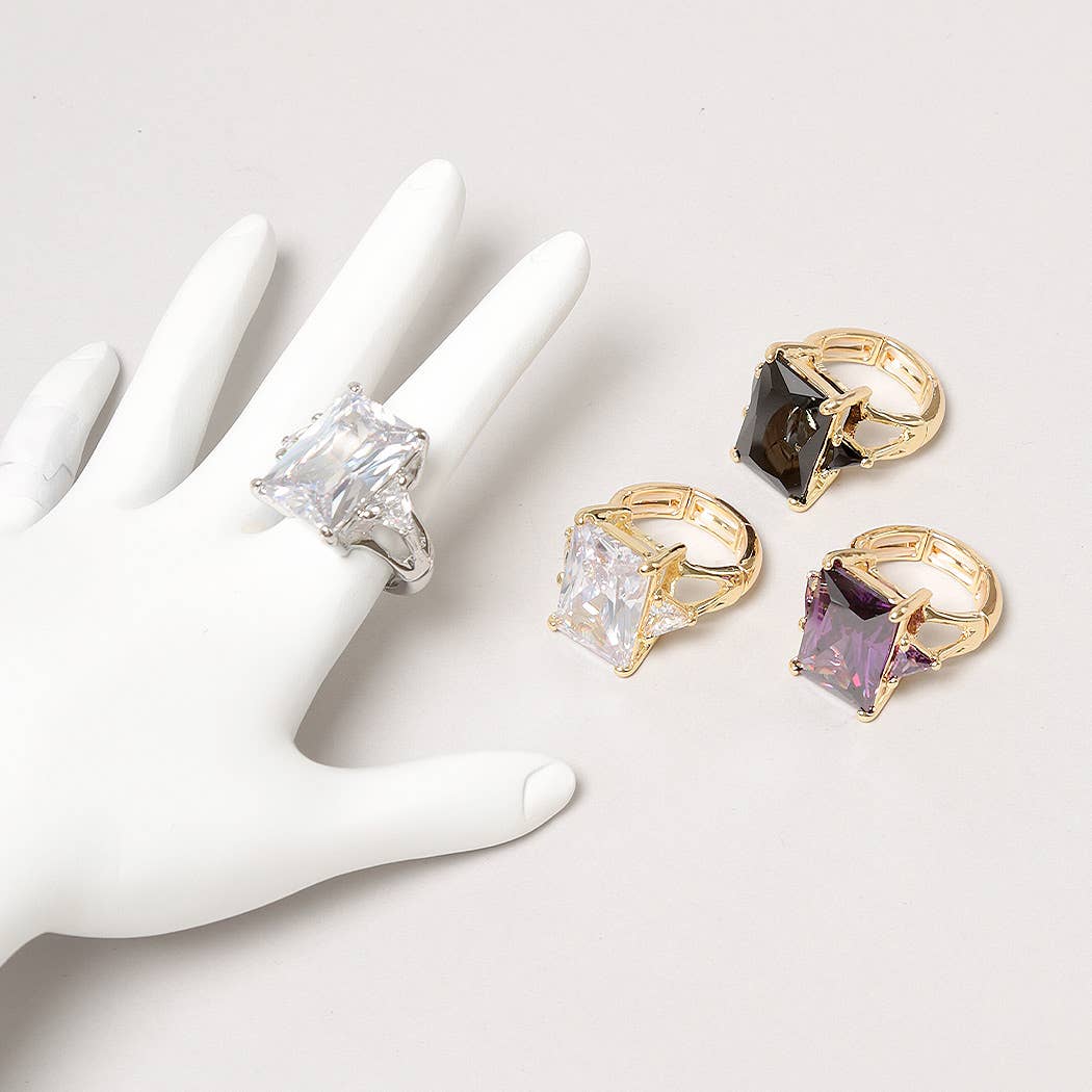 Fashion City - Venta al por mayor Anillos grandes/de cóctel - Anillo elástico grande con piedras4