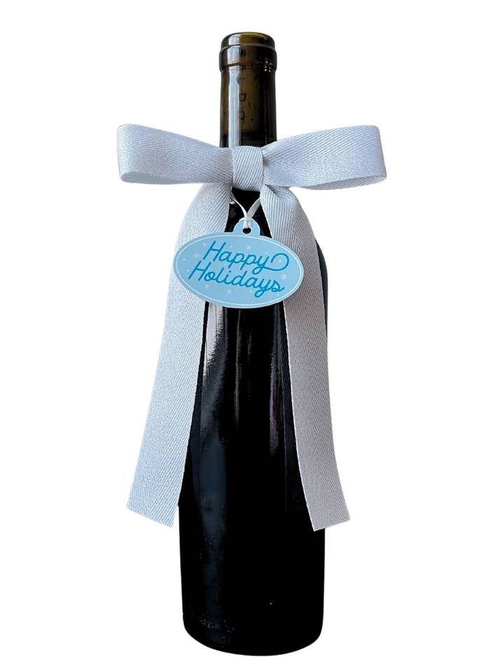 Bouteille Arc + Étiquette Cadeau™ - Flocon de Neige Joyeuses Fêtes pour la vente par Wrapido!