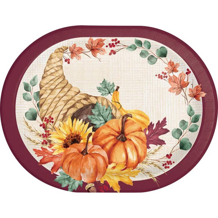 Bulk Fall Feast Paper Oval Platter (Case of 96) for wholesale by Bulk Party Decor