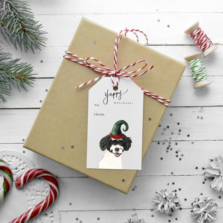 Étiquette cadeau de Noël pour chien Shih Tzu Yappy Holidays pour la vente par Two Peas Paper Co.