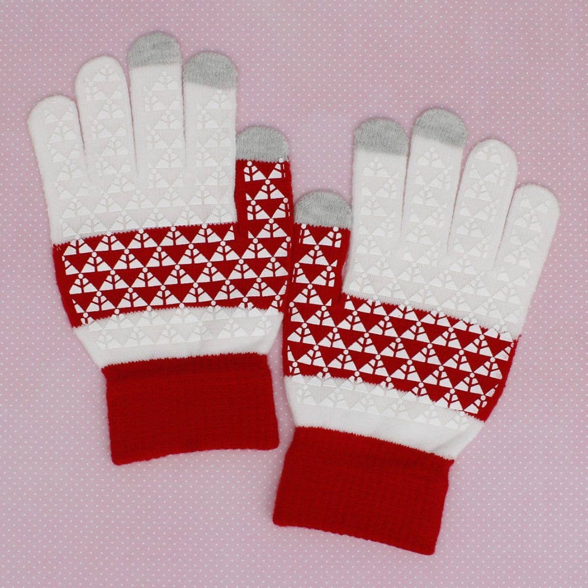 DST Red White Touch and Grip Knit Winter Gloves for wholesale on Faire1