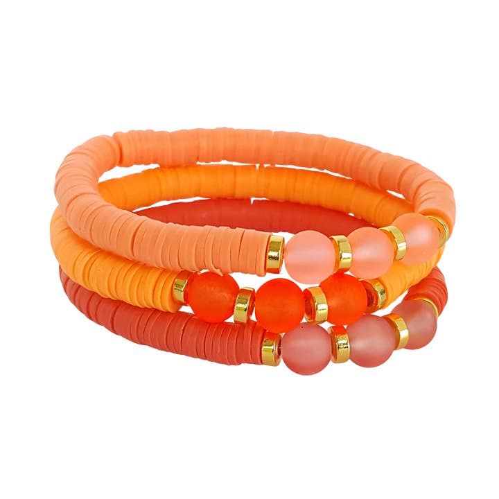Pulsera de cristal de playa y heishi abalorios, color coral para venta al por mayor de Snazzy and Co