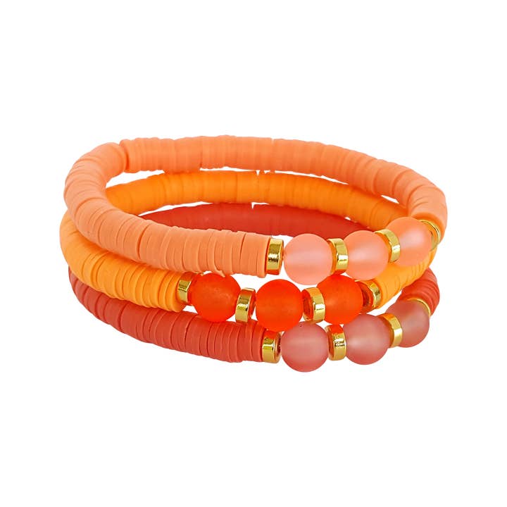 Snazzy and Co - Venta al por mayor Pulsera de cuentas - Pulsera de cristal de playa y heishi abalorios, color coral