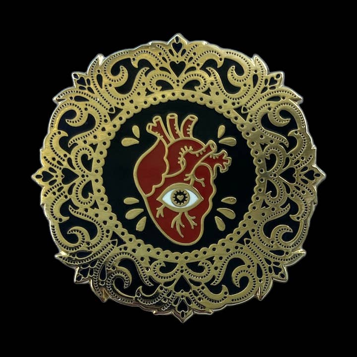 Soni Graves Artistry - Wholesale Lapel Pin/Button - Bleeding Heart Pin (Red): Golden Hard Enamel, Goth Spooky0